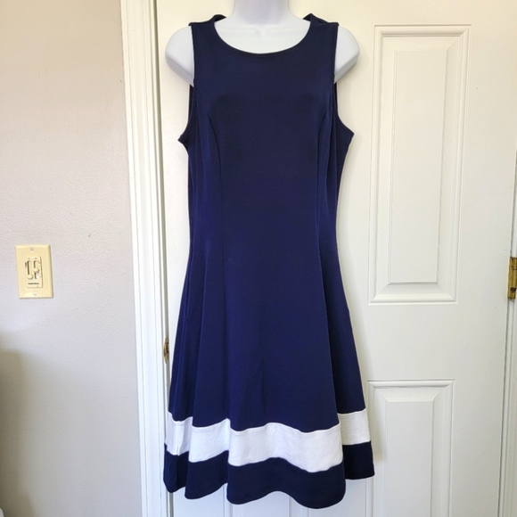 New York And Company Navy Sleeveless Dress White Stripe Nautical Medium - Picture 1 of 10